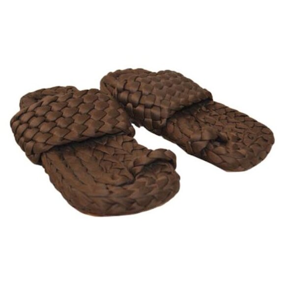 Paloma Barcelo Braided Satin Sandals Brown Sz 37 / 6 MSRP $338 Slip-On Toe - Picture 3 of 6